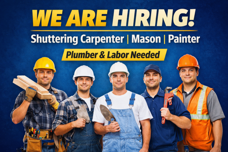 Hiring Shuttering Carpenter, Mason, Painter, Plumber and Labor